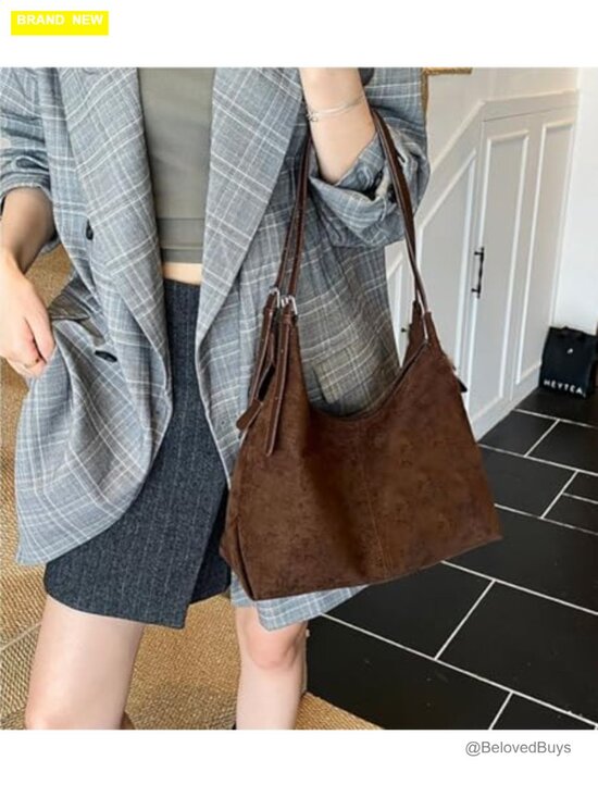 Slouchy Suede Saddle Hobo Shoulder Bag Crescent Crossbody Purse Tote
